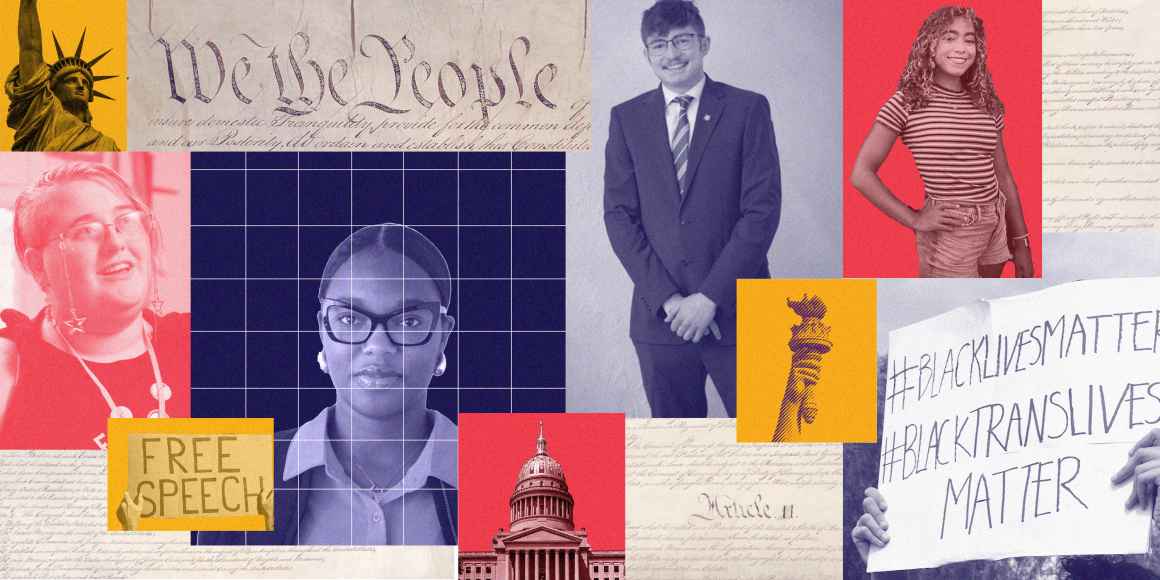 A collage graphic shows the summer's four interns along with images of lady liberty, the WV State Capitol and the Constitution.