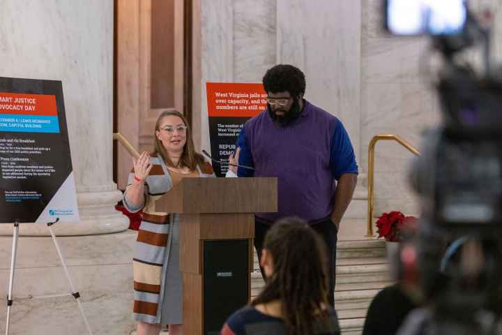 Autumn McCraw and Kenny Matthews of the West Virginia Family of Convicted People talk about the need for criminal law reforms Monday