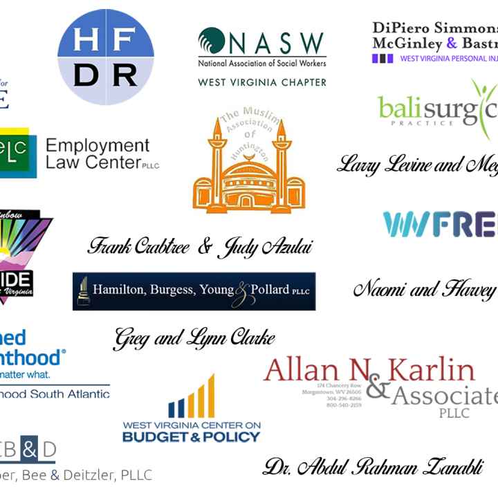 Graphic showing the logos of all sponsors for the 2019 Bill of Rights Bash
