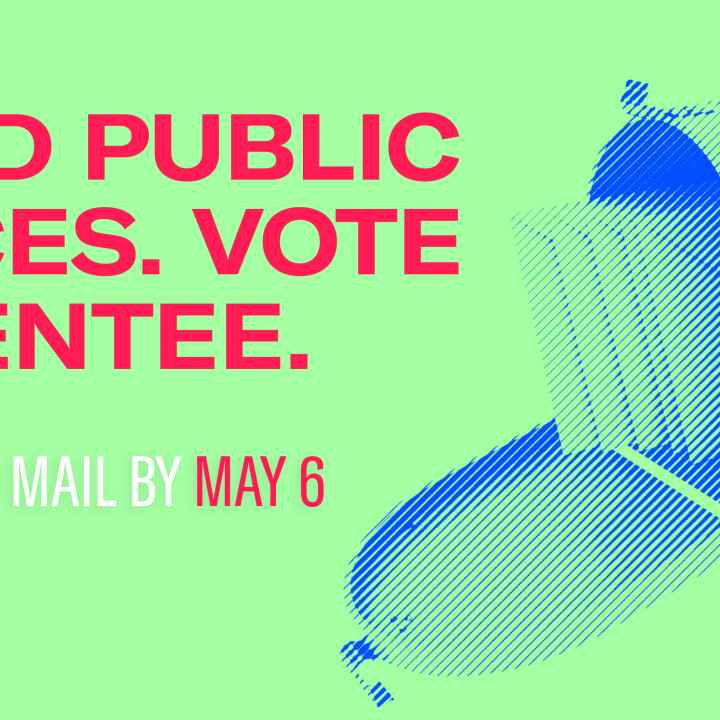 A mailbox is show with the words Avoid Public Spaces. Vote Absentee. 